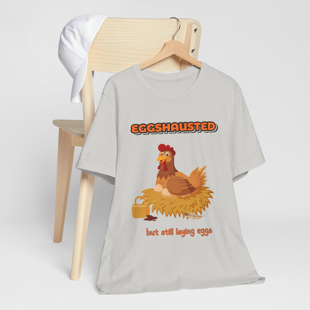Eggshausted But Still Laying Eggs Shirt | Funny Chicken T-Shirt | Tired Mom Humor | Farm Life Graphic Tee | Gift for Hardworking Women