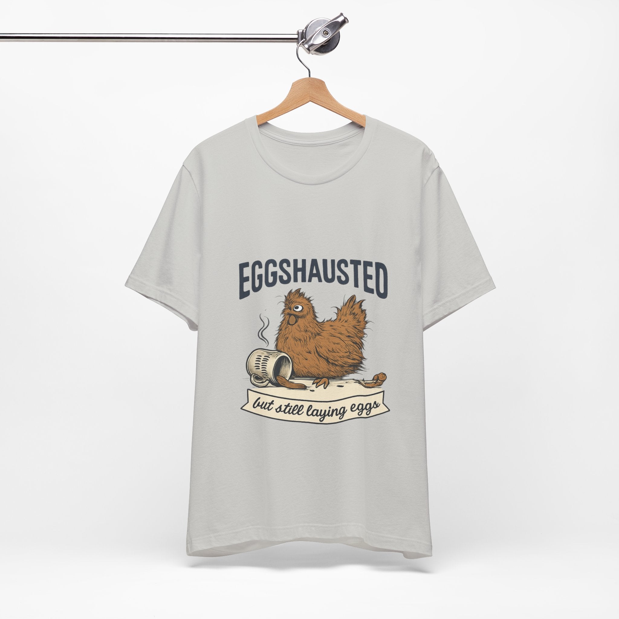 Eggshausted Chicken Tee — Funny "Eggshausted but still laying eggs" Shirt