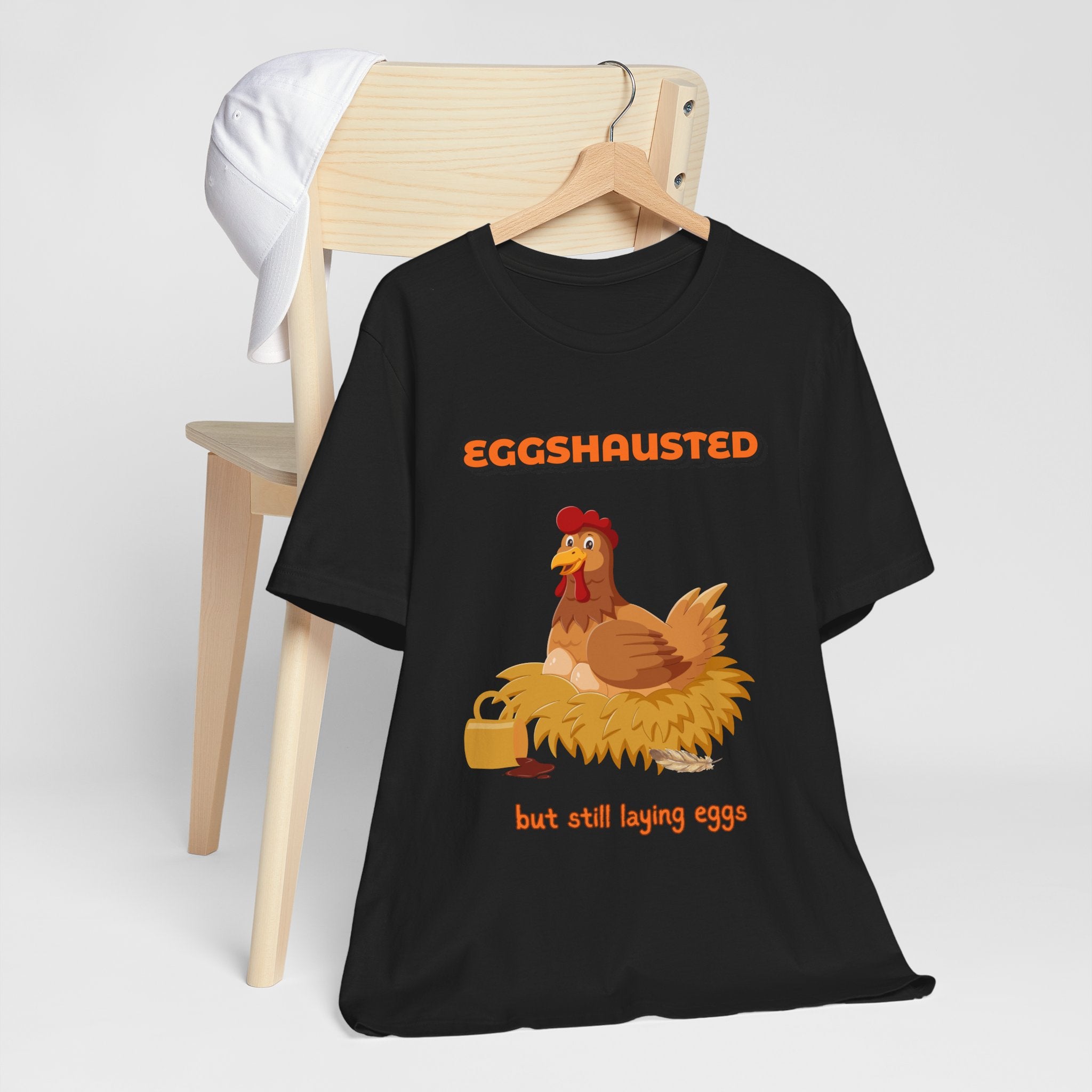 Eggshausted But Still Laying Eggs Shirt | Funny Chicken T-Shirt | Tired Mom Humor | Farm Life Graphic Tee | Gift for Hardworking Women